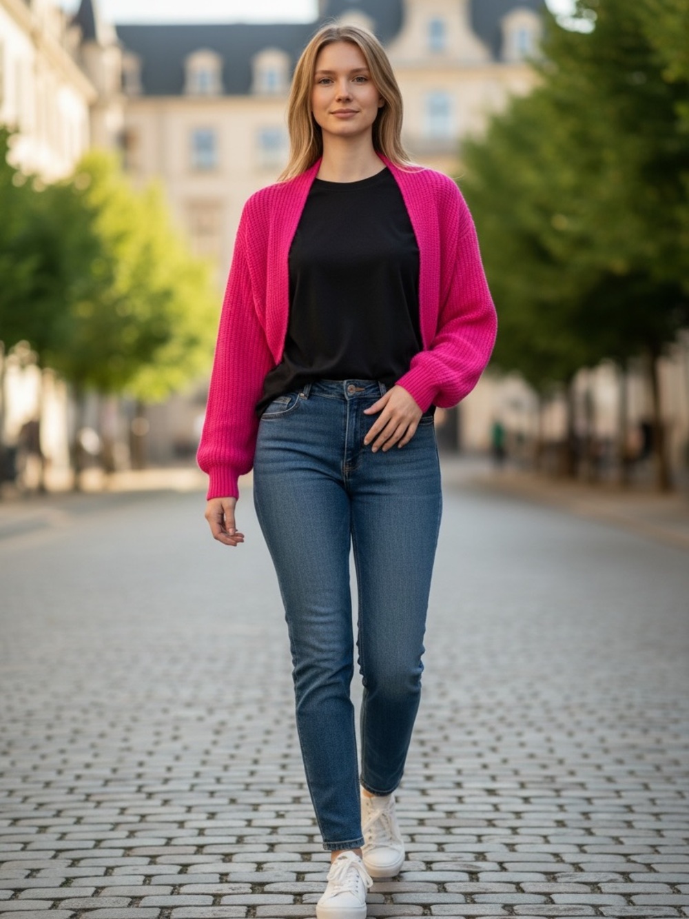 Hot Pink Ribbed Knit Cropped Bolero
Cardigan - Size M